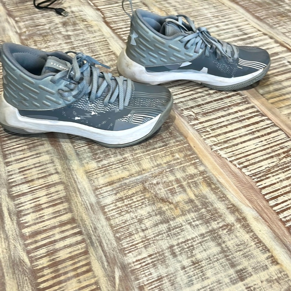Kids grey under armor shoes